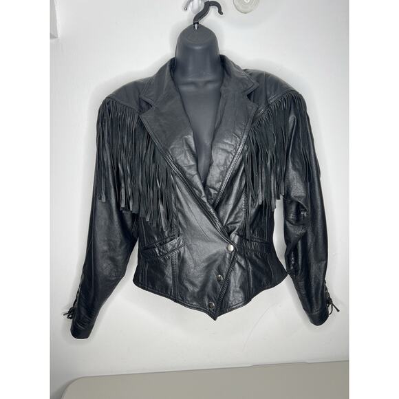 Leather Loft Black Fringe Leather Jacket Women’s Size Small - Picture 1 of 15